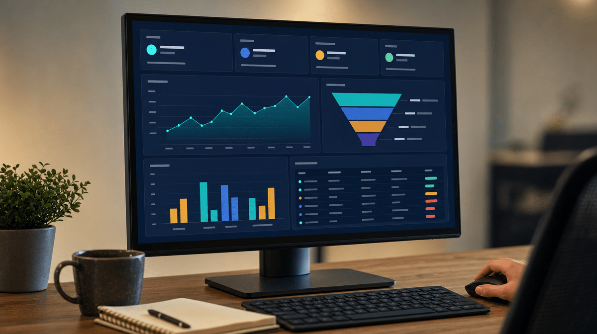 Customer experience analytics dashboard on an office monitor