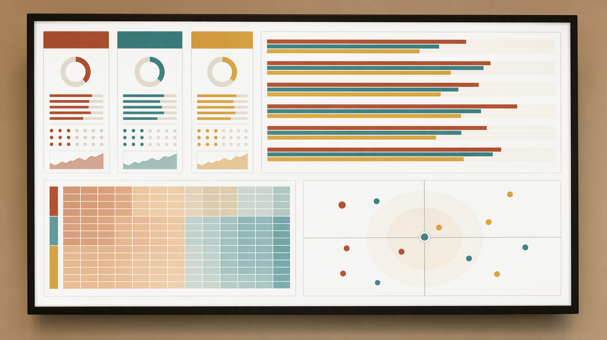 Competitive customer experience benchmark dashboard on an office display