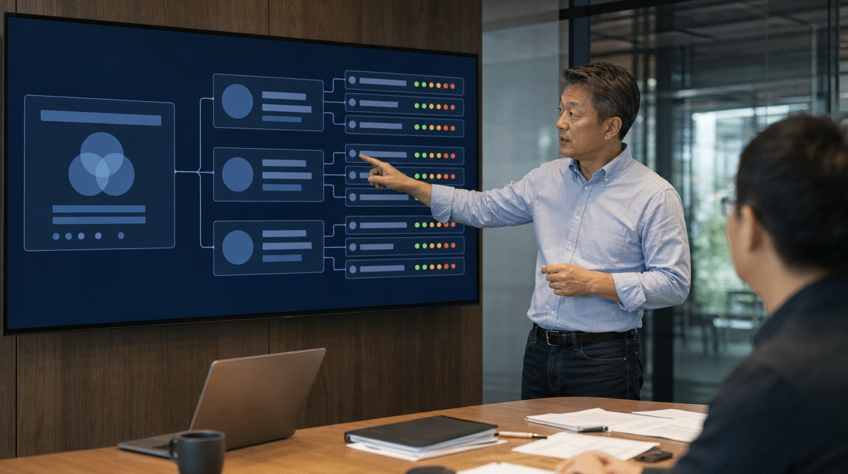 Operations leader translating company vision into process priorities on a dashboard
