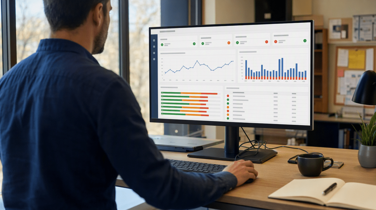 Operations lead reviewing cycle time error rate and queue aging measures