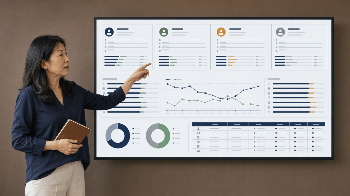 Marketing manager reviewing audience segments for an email campaign