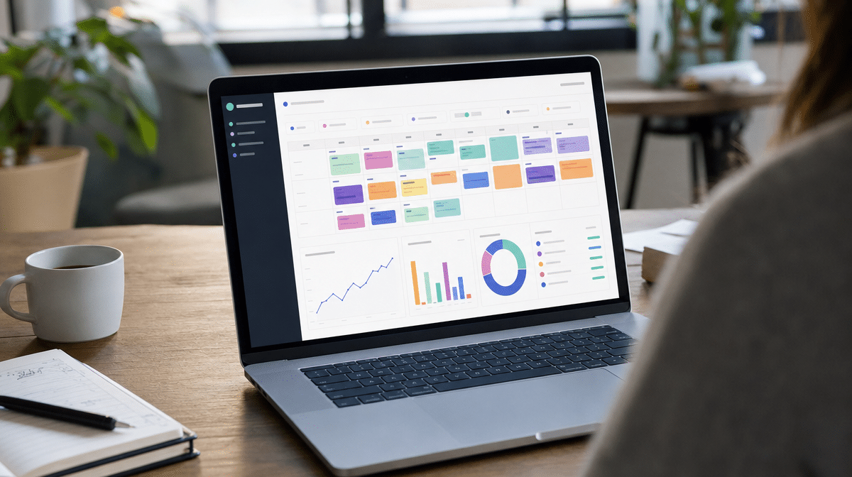 Social media campaign calendar with audience growth and engagement metrics