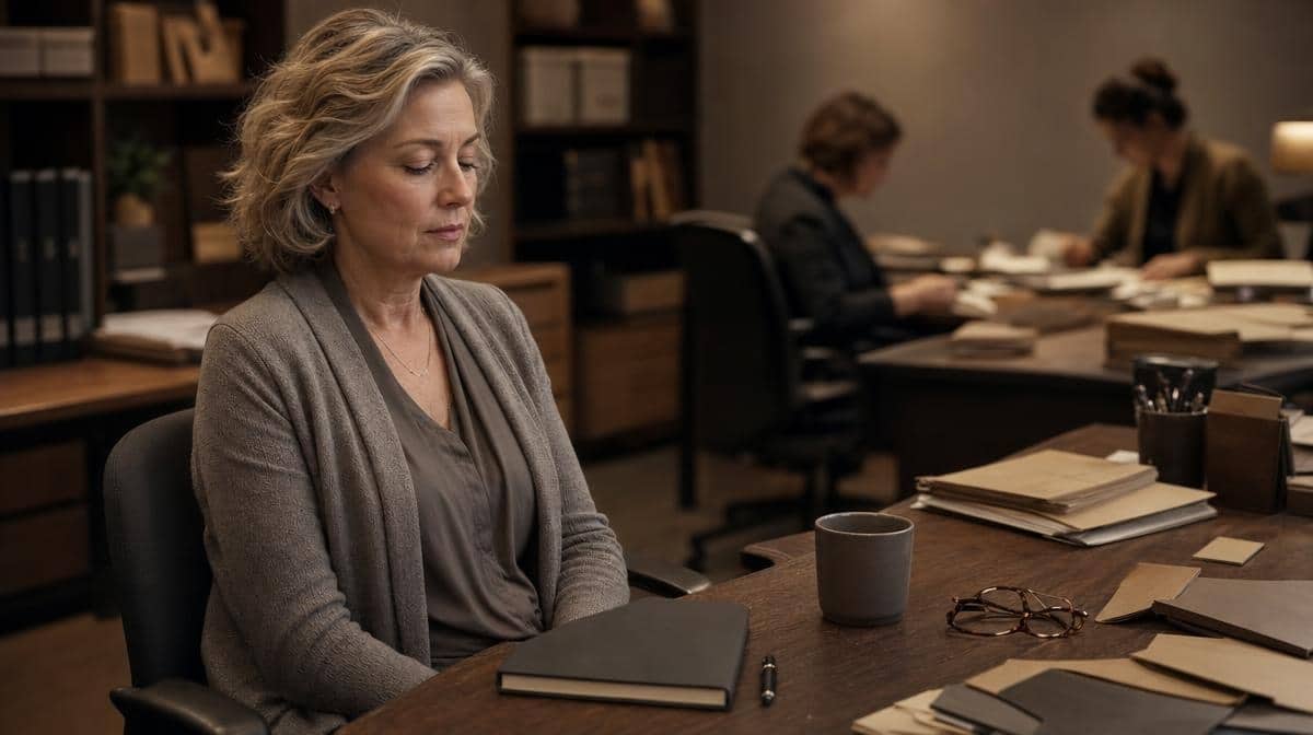 Manager using a brief meditation break to manage workplace stress