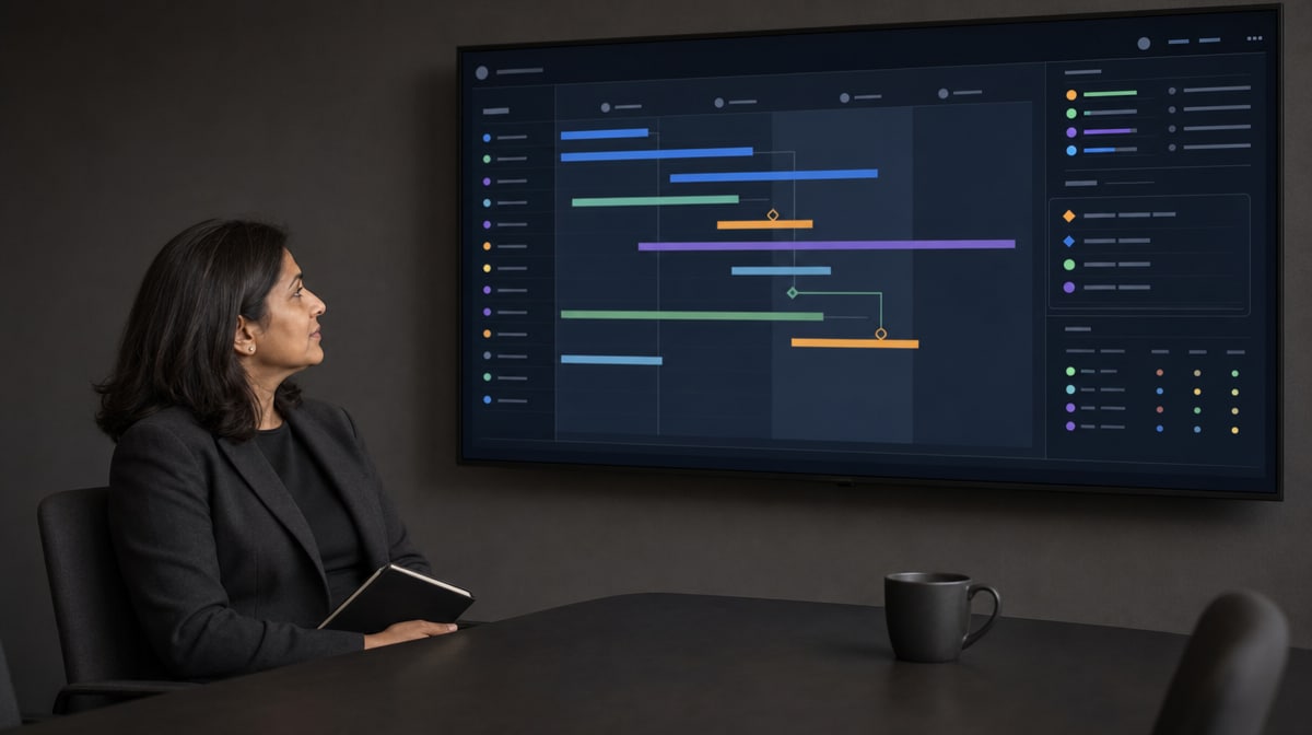 Manager reviewing a global collaboration timeline for international partners