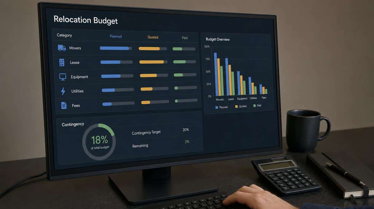 Business relocation budget dashboard with moving cost categories