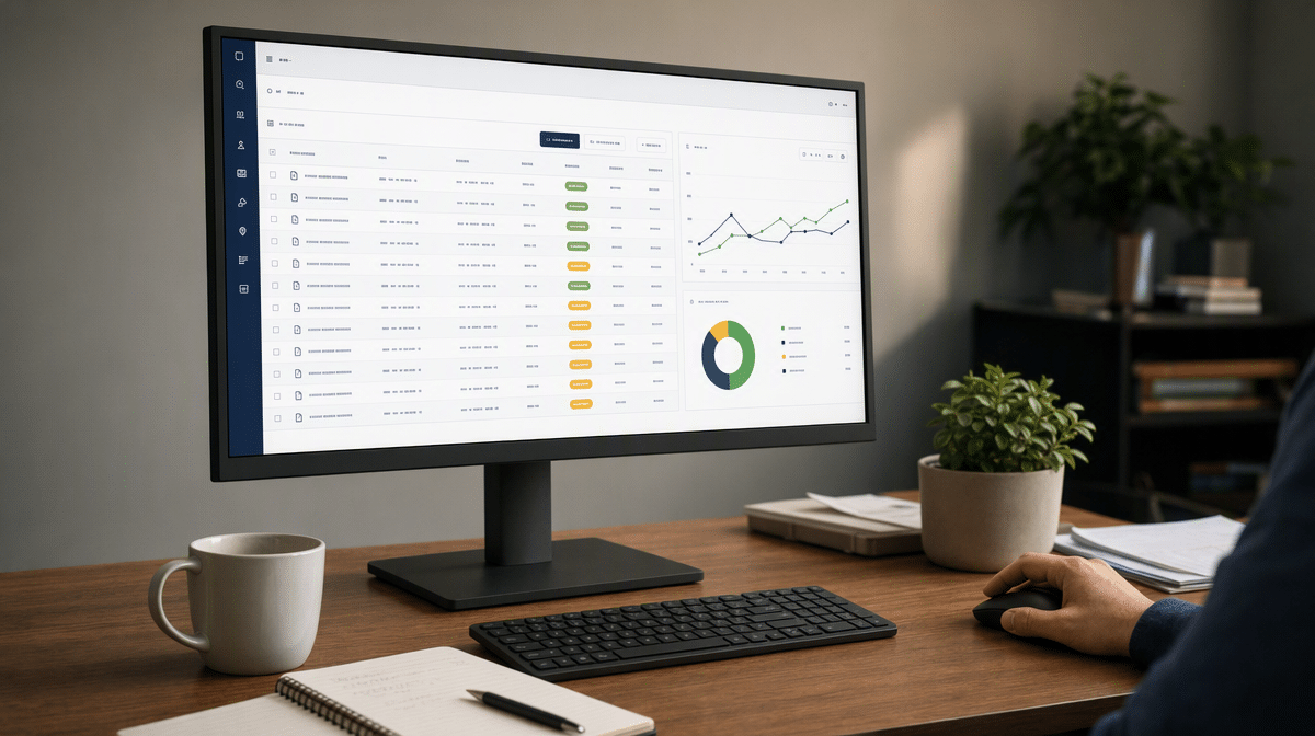 Quality management document-control dashboard displayed on an office monitor
