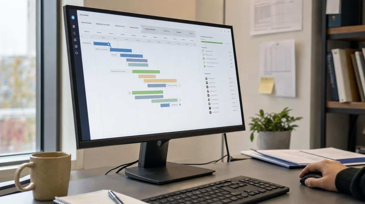 QMS implementation roadmap displayed on an office monitor