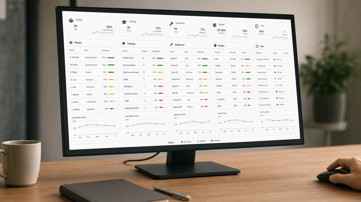 Resource allocation dashboard for a quality management system