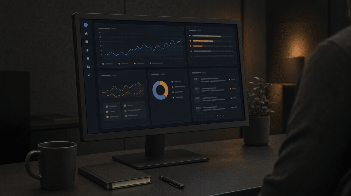 Media monitoring dashboard tracking story volume, source confidence, and sentiment.