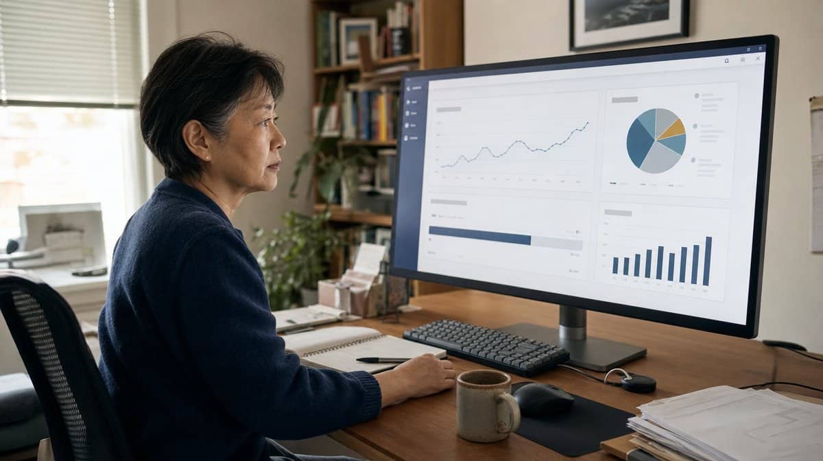 Entrepreneur reviewing a savings dashboard for future startup costs