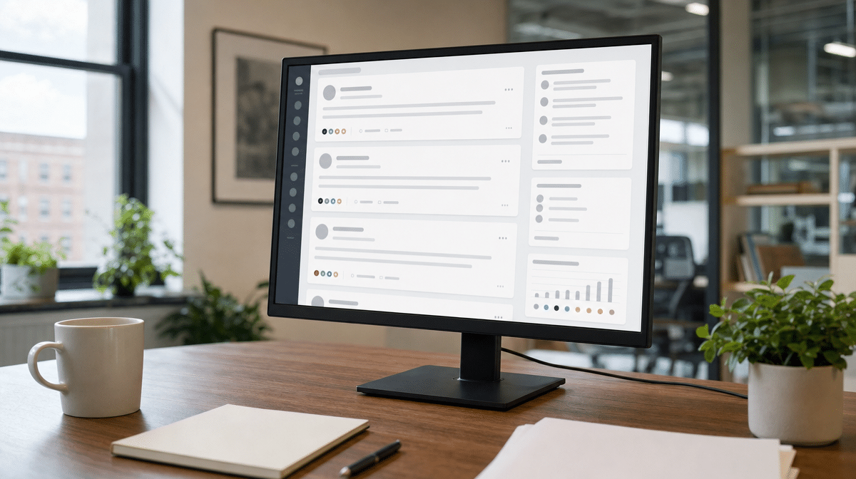 Professional company activity dashboard with discussions and members