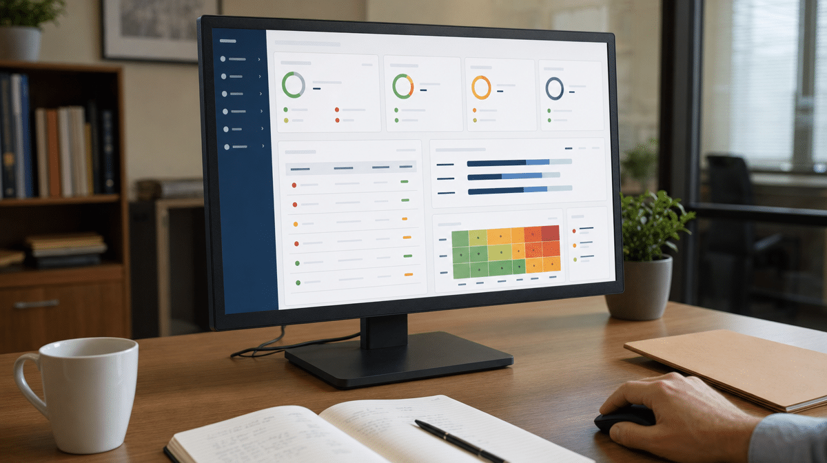 Financial controls dashboard showing reconciliations, exceptions, and risk indicators