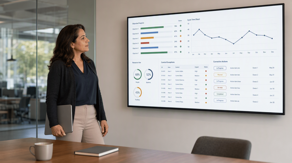 Finance leader reviewing operational performance and control exceptions