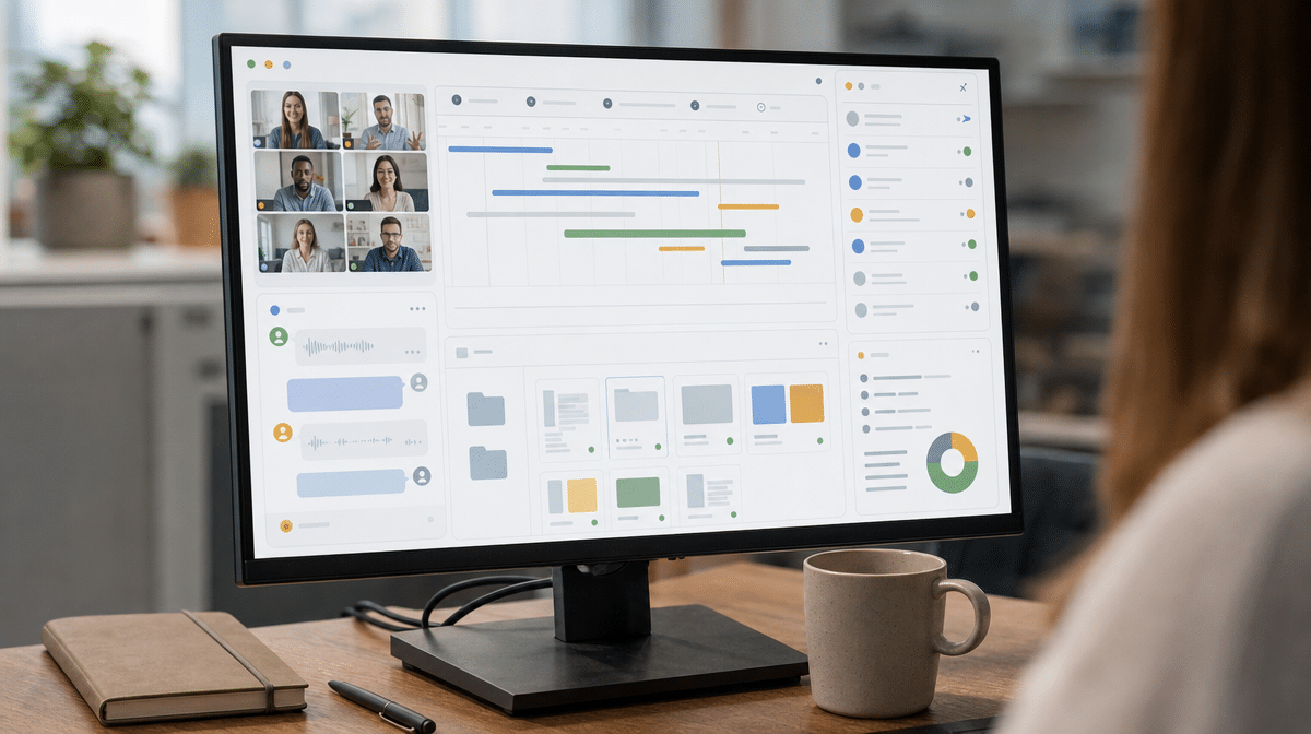 Digital collaboration workspace connecting meetings messages documents and project work