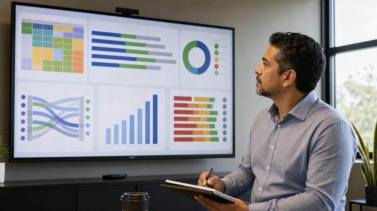 Manager reviewing workforce skills training progress and role transition plans