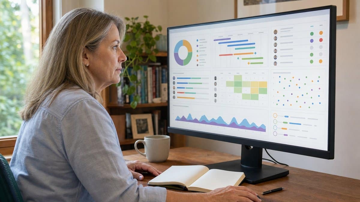 Distributed team manager reviewing availability project handoffs and workload balance
