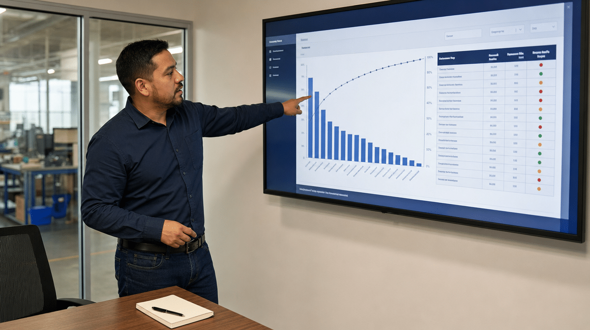 Quality manager using a Pareto dashboard to prioritize root causes