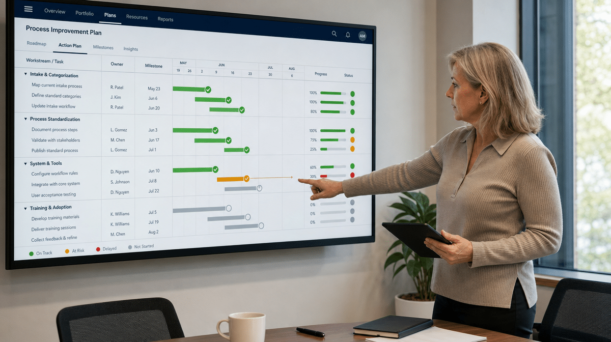 Change leader reviewing process improvement owners milestones and deadlines