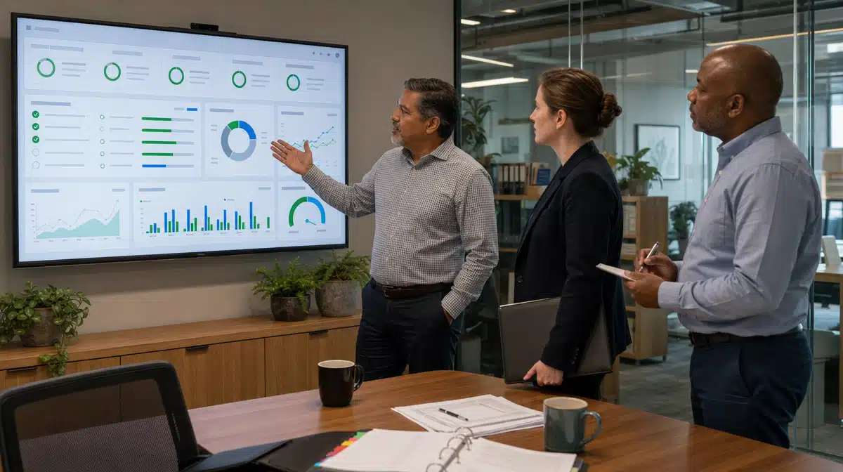 Quality team reviewing ISO 9001 certification readiness milestones