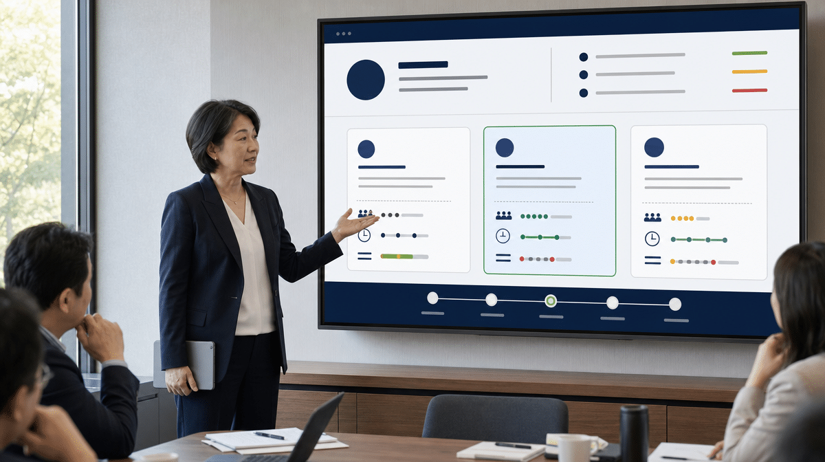 Manager reviewing a solution proposal supported by clear business data