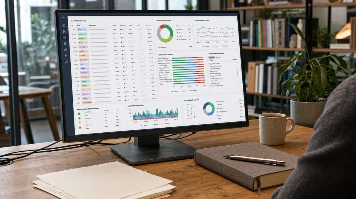 Stakeholder assumptions dashboard used to identify bias and unresolved project questions