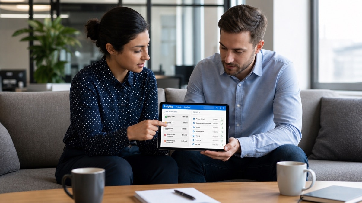 Insightly opportunities and linked project tasks on a tablet