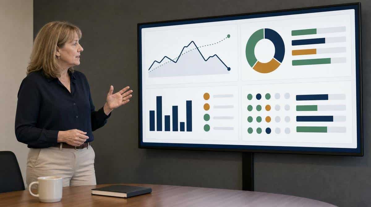 Manager reviewing factors that affect employee productivity on a workplace dashboard