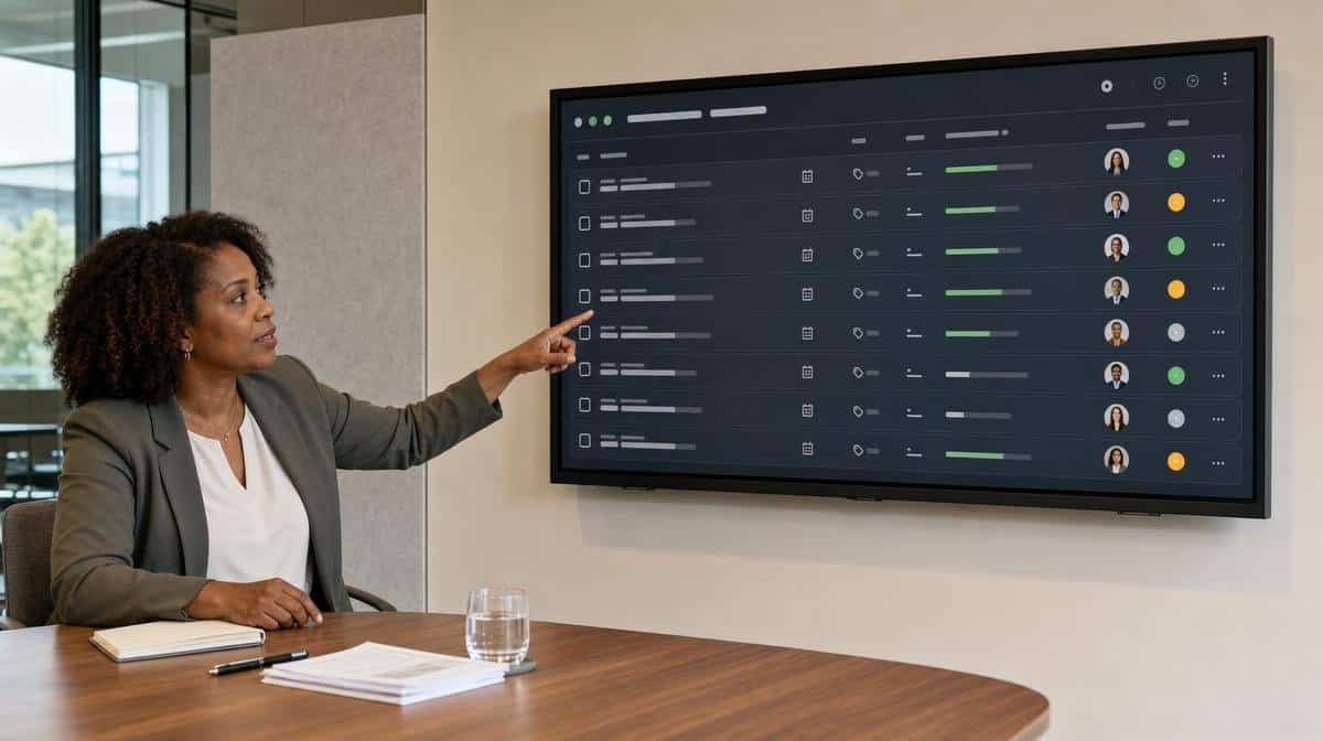 Employee productivity improvement plan displayed on an office monitor