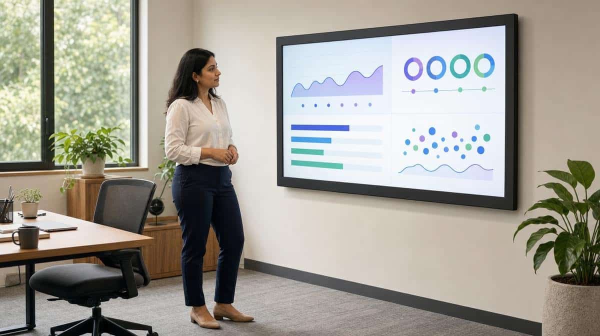 Employee reviewing workplace comfort and inclusion feedback on a dashboard