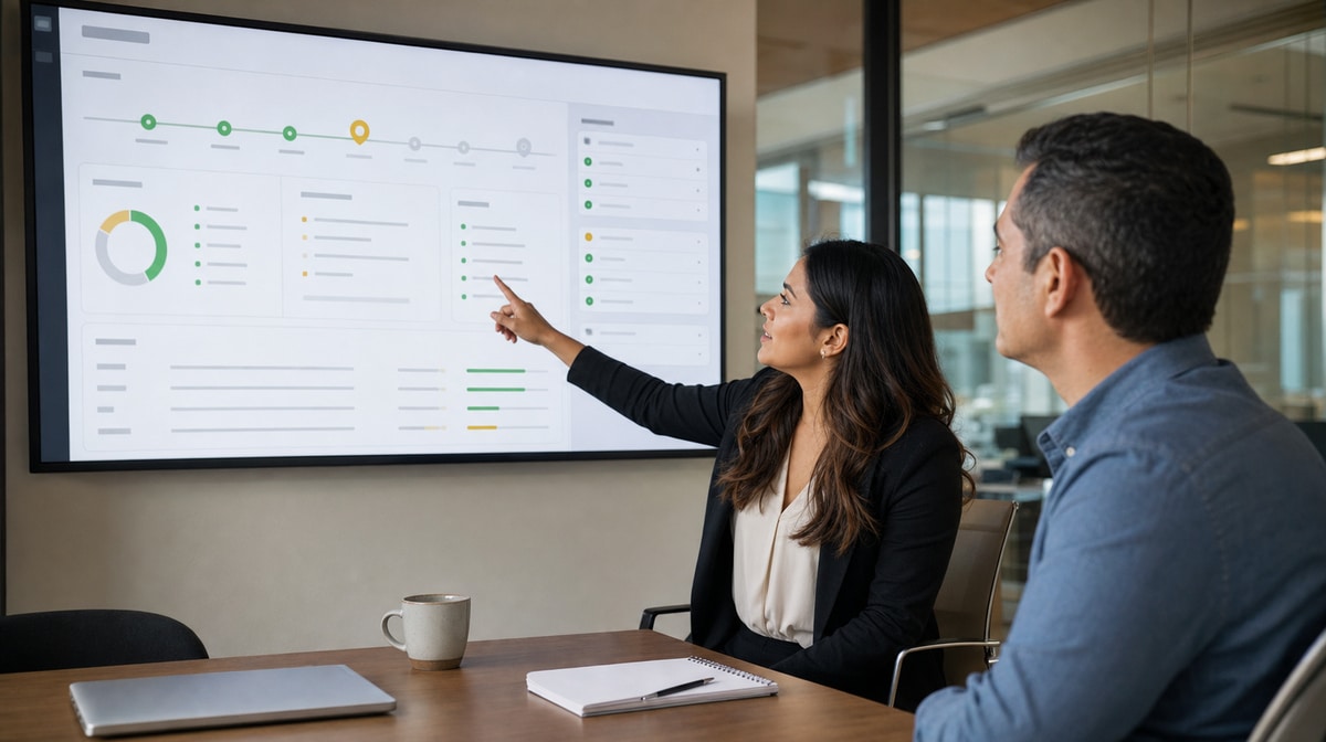 Account manager reviewing a client service plan with a customer