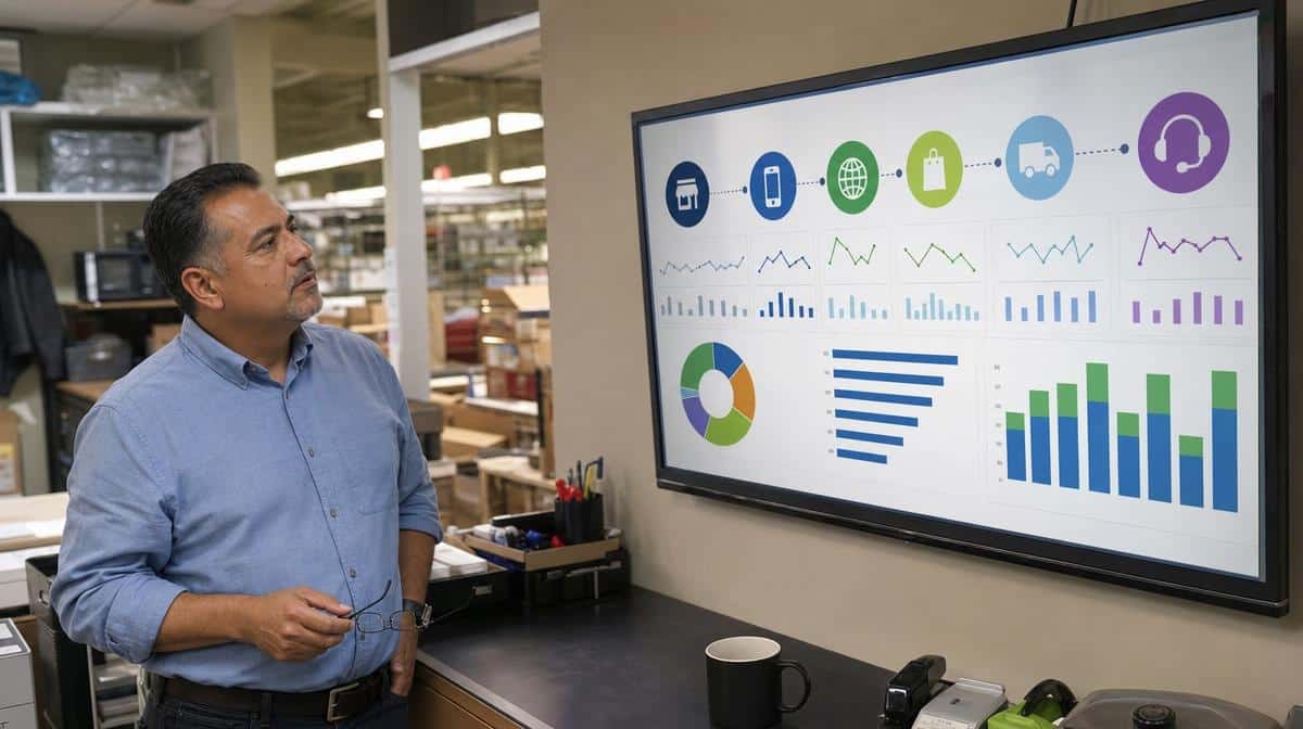 Retail manager reviewing an omnichannel customer journey dashboard