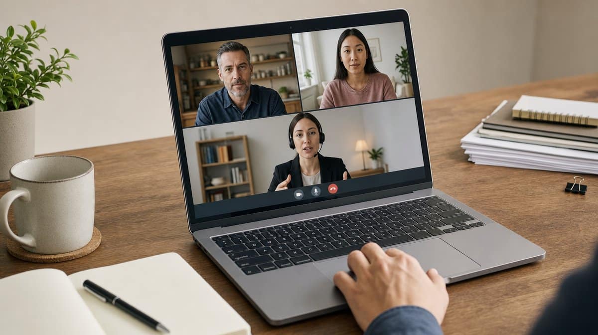 Remote interpreter joining a small business customer conversation by video