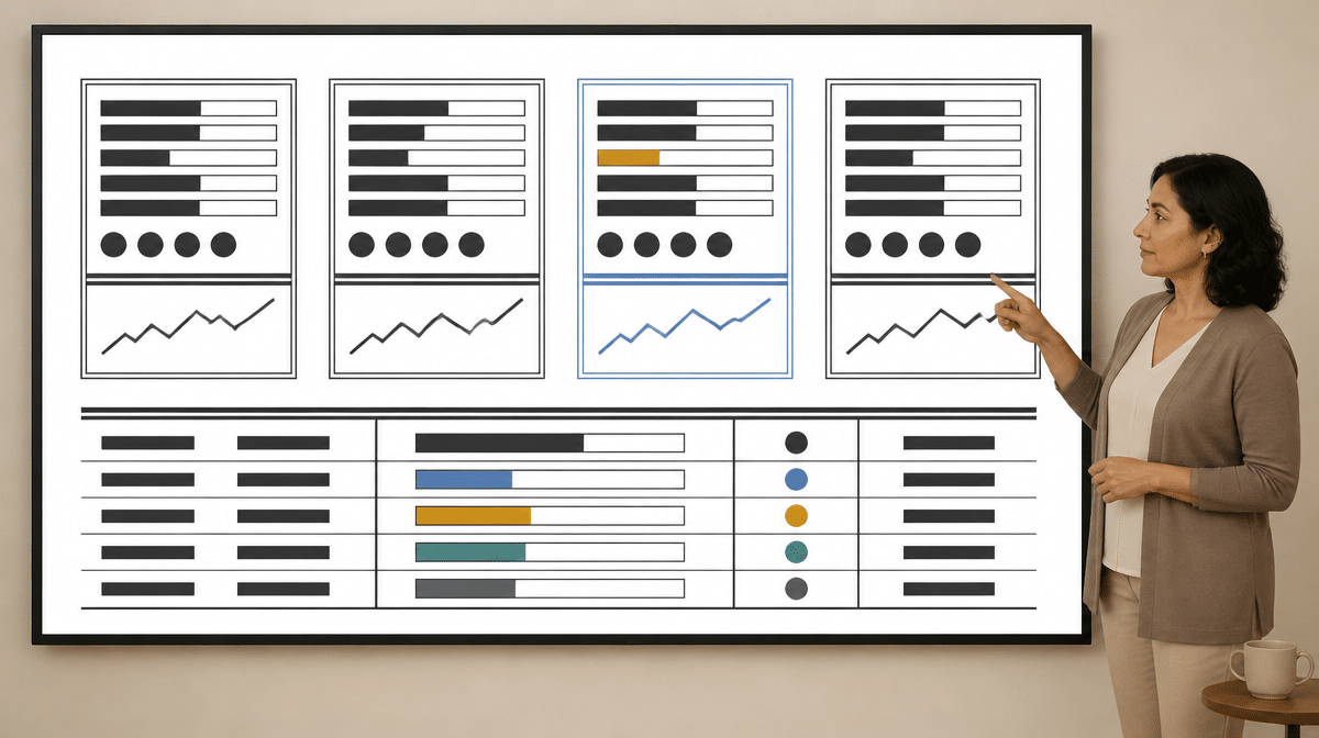 Technical writer comparing service niches on a market dashboard