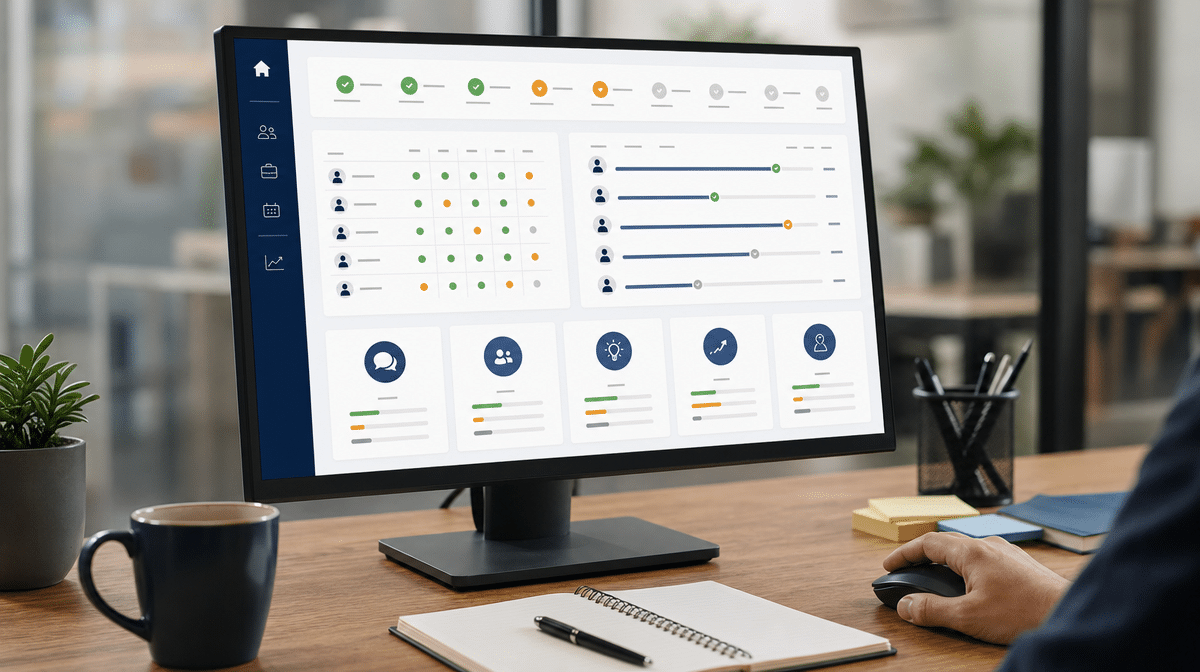 Candidate evaluation dashboard comparing teamwork, communication, and problem-solving skills