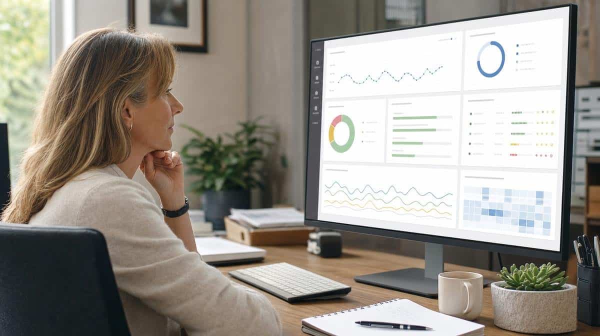 HR manager reviewing employee engagement trends and support needs on a dashboard