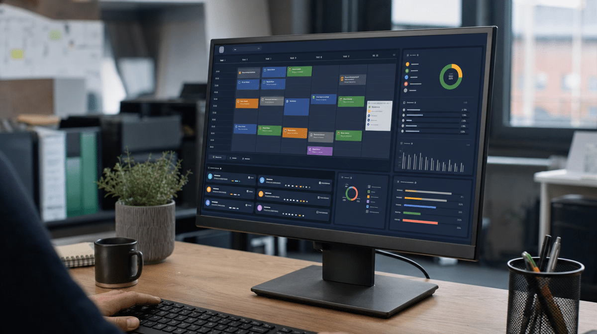 Workload planning dashboard balancing deadlines, focus time, and team capacity