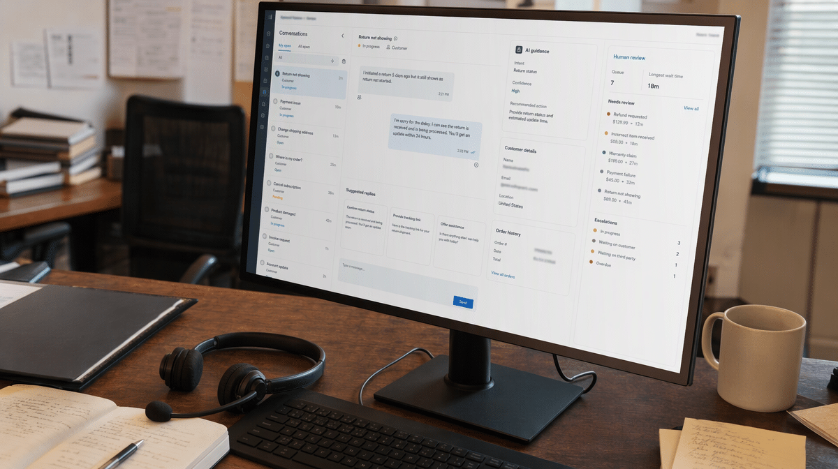 Customer service dashboard routing chatbot conversations for human review