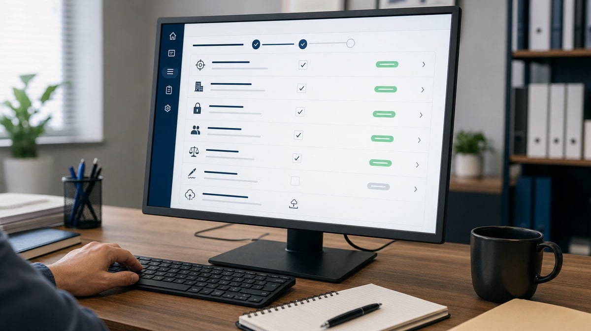 ISO 9001 application and certification contract checklist on a monitor