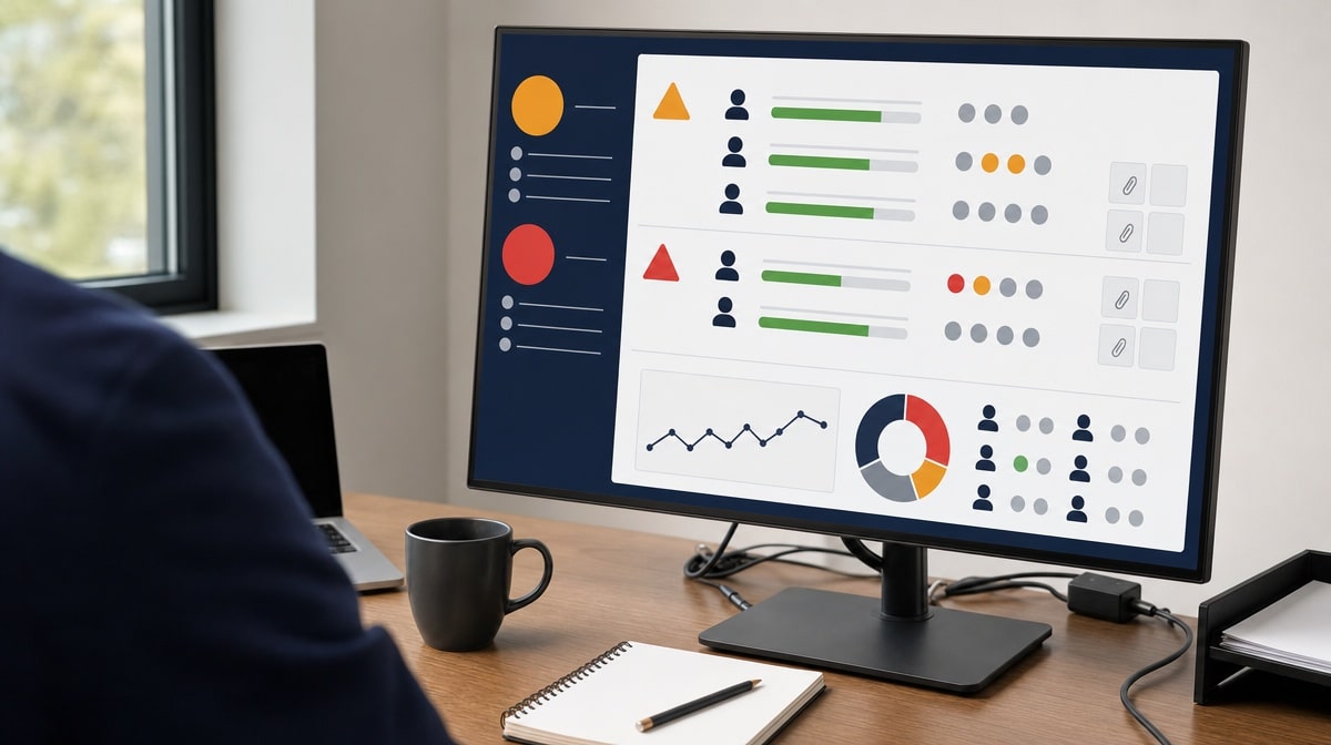 ISO 9001 audit findings and corrective action register on a monitor