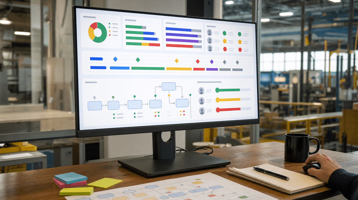 Lean ISO project scope dashboard with milestones and process owners