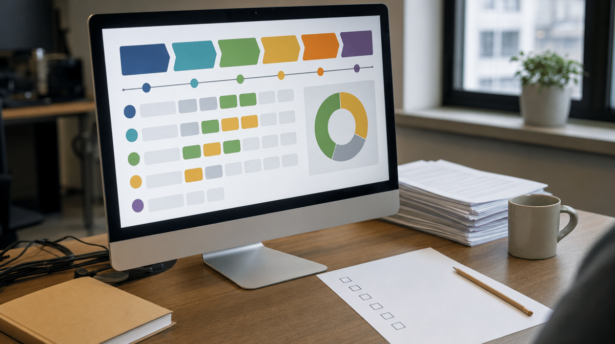 Six-phase Lean ISO QMS roadmap with milestones and action status