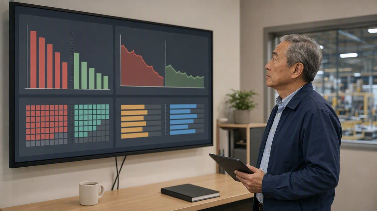 Operations leader comparing lead time backlog rework and capacity improvements