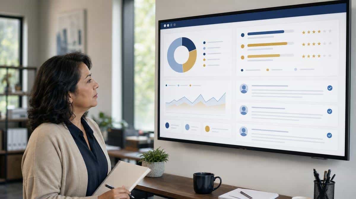 Marketer evaluates customer testimonials on a feedback dashboard