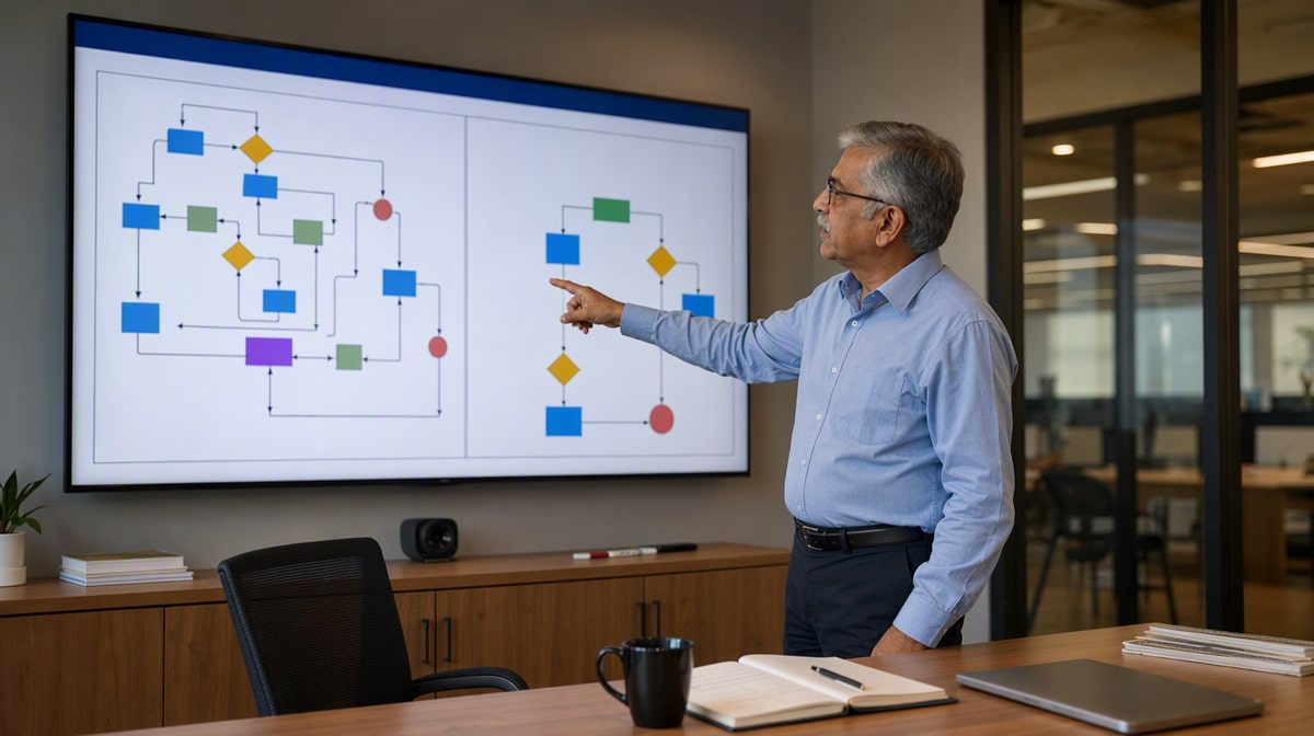 Process designer comparing an existing workflow with a simplified redesign