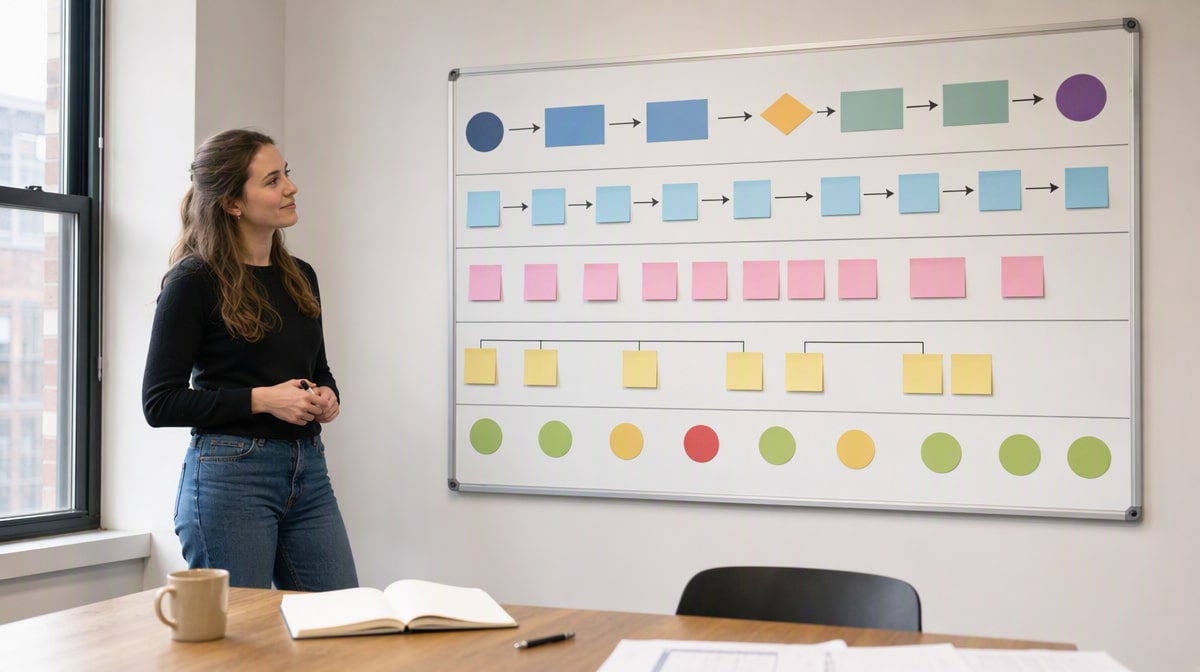 Team leader reviewing the steps in a structured process improvement plan