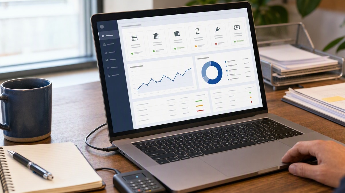 Ecommerce payment dashboard showing checkout options and conversion trends