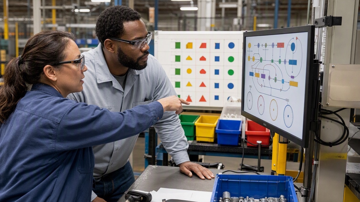 Lean operations dashboard highlighting waste, delays, inventory, and rework