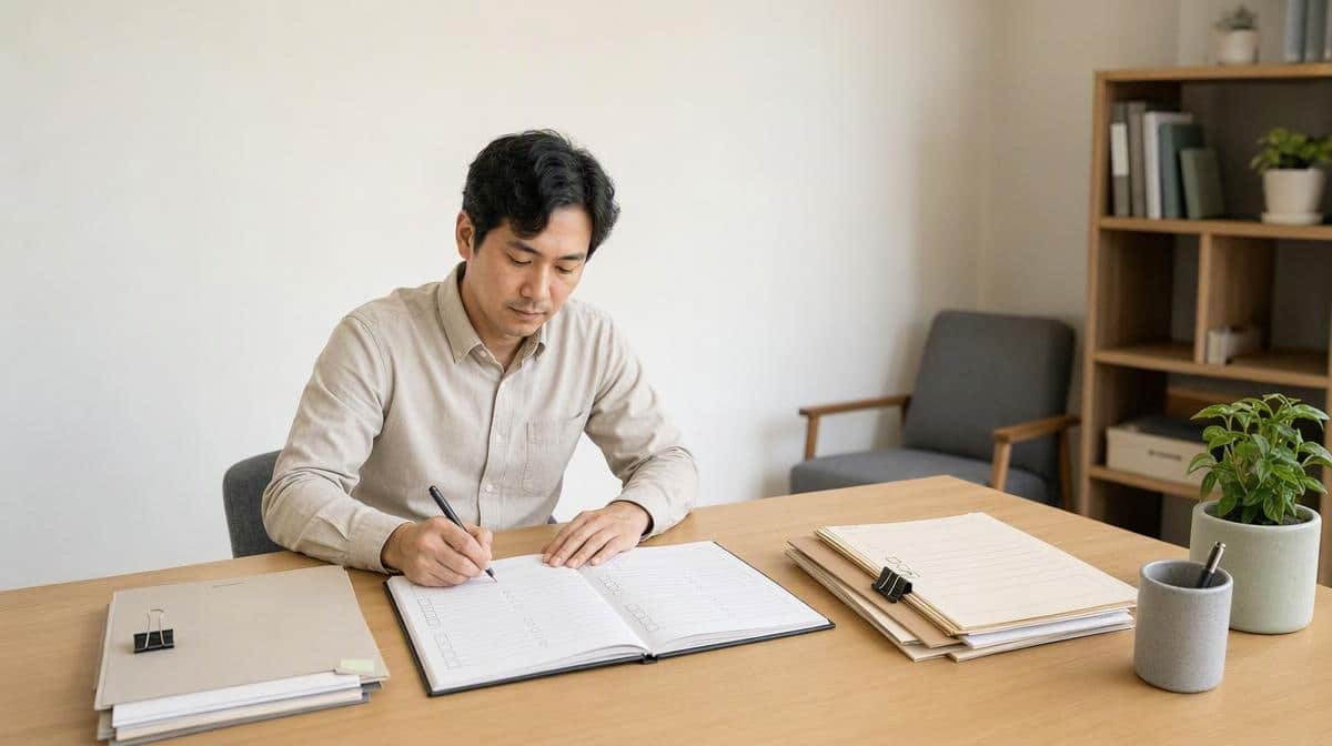 Employee documenting assignments, actions, results, and follow-up in a work record
