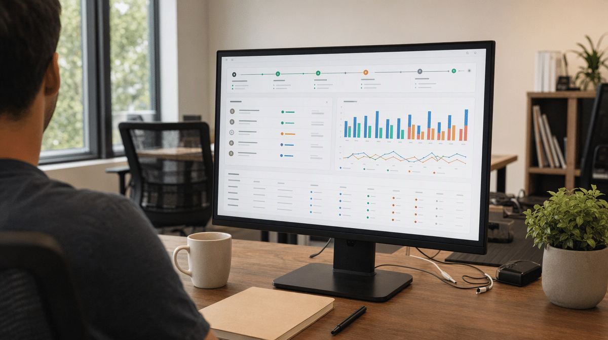 Startup operations dashboard showing workflows, tasks, marketing, and competition
