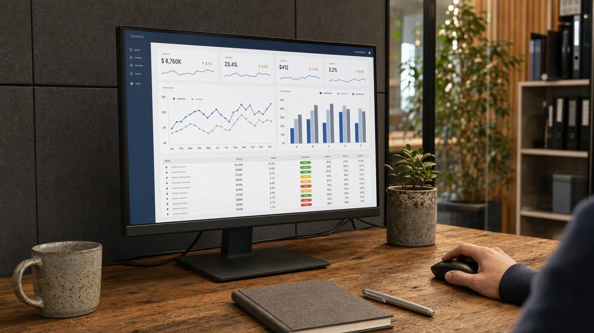 Strategy performance dashboard showing KPIs, trends, and resource allocation